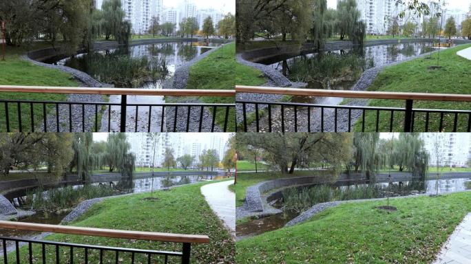 城市公园里的池塘水池社区环境
