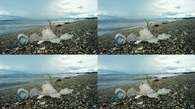海滩被塑料和废物污染