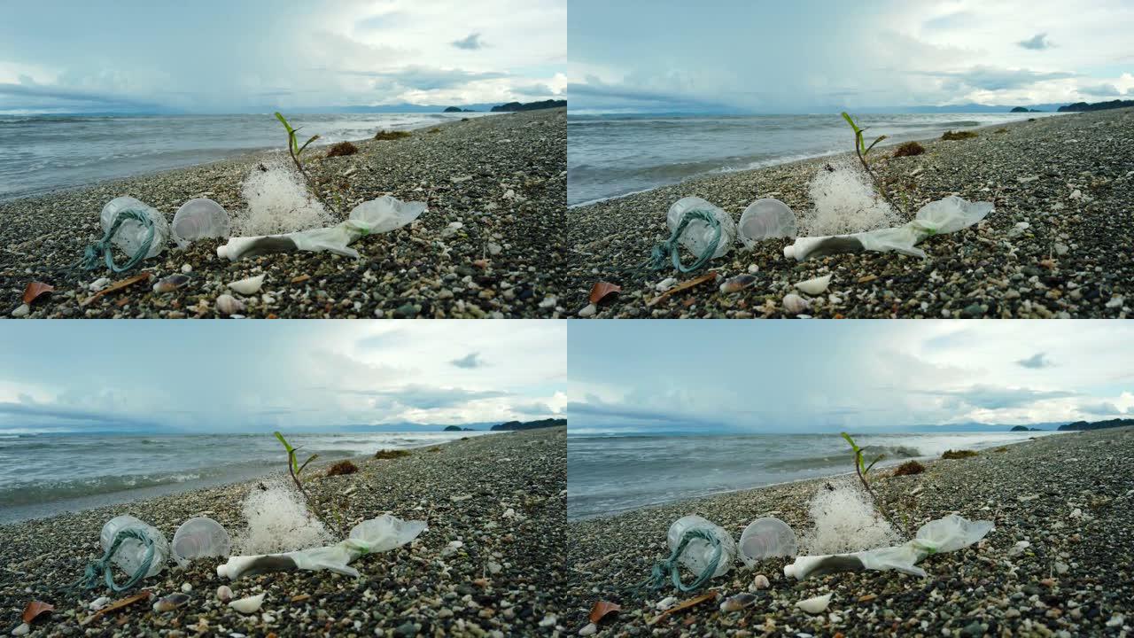 海滩被塑料和废物污染