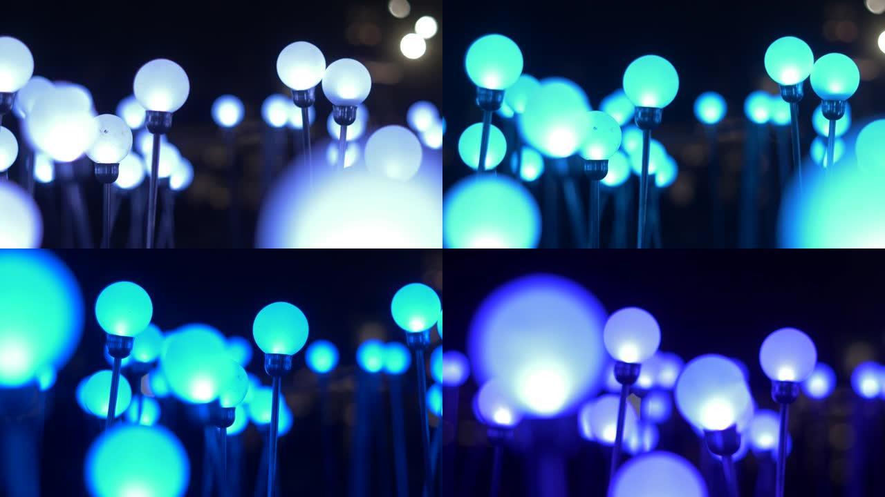 led球形五彩灯泡晚上卡在地上