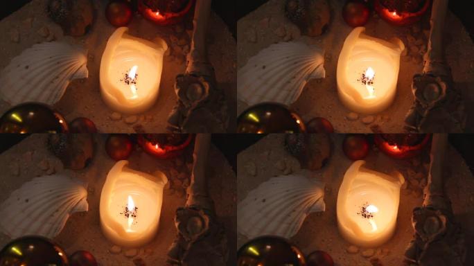 燃烧的蜡烛平静平安黄金幸福烛台光芒