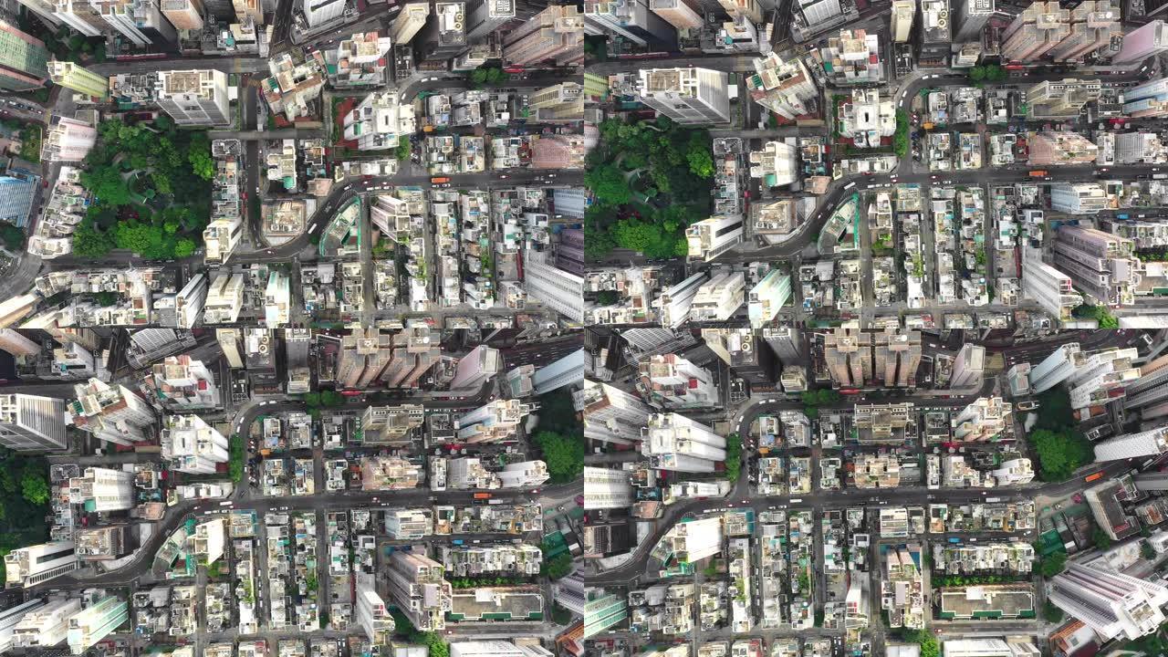 在中国香港大型金融和商业城市的摩天大楼的鸟瞰图无人机拍摄