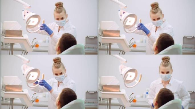 女牙医在牙科诊所治疗病人