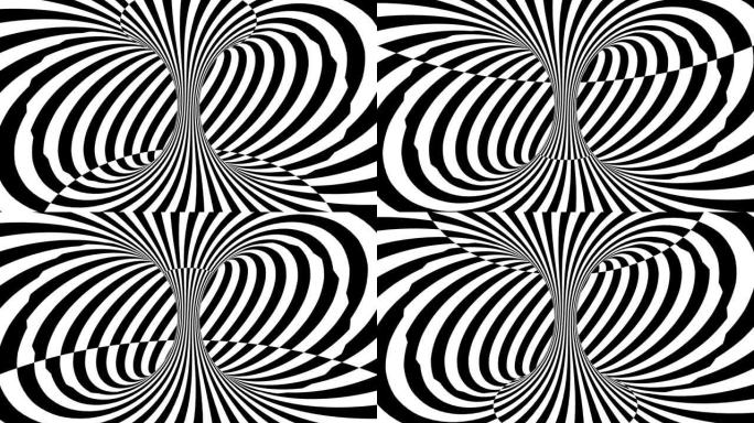 条纹视错觉，抽象催眠动画背景。螺旋向下运动背景。无缝循环动画。