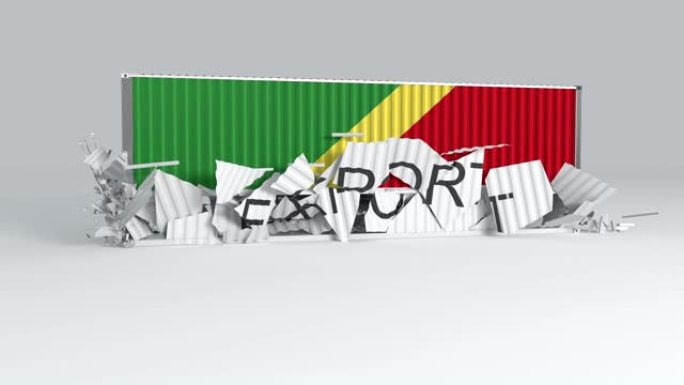 刚果共和国集装箱，旗帜落在标有“出口”的集装箱上