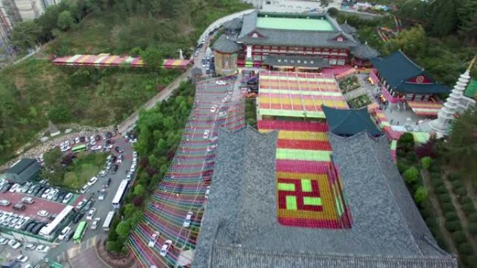 亚洲釜山三光寺莲花灯会鸟瞰图