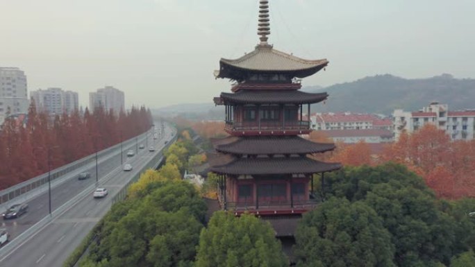 中国杭州秋景的航拍视频