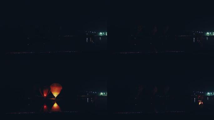 热气球节在夜间点亮