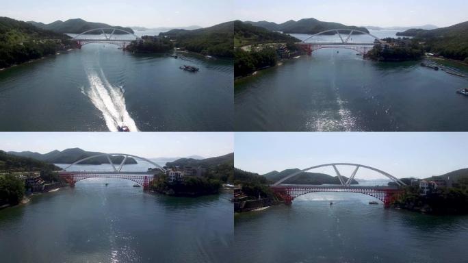 亚洲，韩国庆南昌原市Jeodo yeonyukyuko桥的鸟瞰图