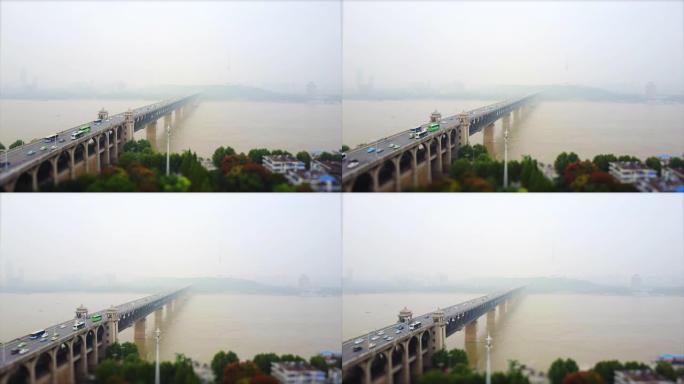 武汉市著名交通长江大桥湾空中全景4k倾斜换挡中国