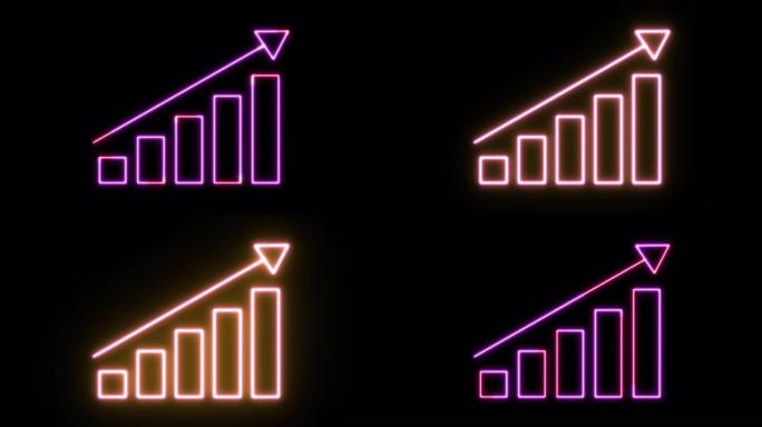 霓虹灯图标动画。4K UHD黑色背景。