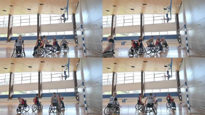 男子轮椅篮球运动员投篮抢篮板