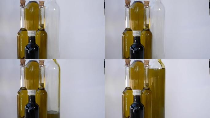 玻璃瓶里装满了生的特级初榨橄榄油。