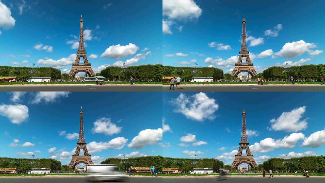 4k时间流逝: 法国巴黎的埃菲尔铁塔