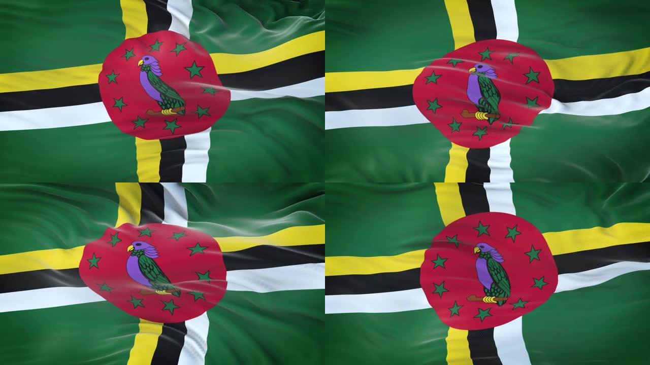 多米尼加国旗迎风飘扬，织物质地细腻。无缝循环
