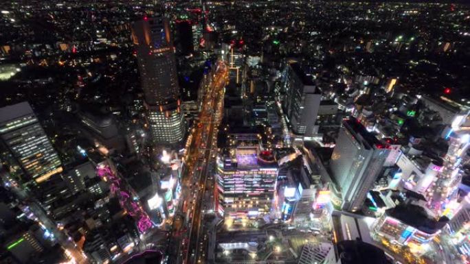 涩谷市夜间景观延时摄影都市夜景俯拍鸟瞰