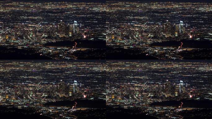 威尔逊山夜景中的洛杉矶市中心景观