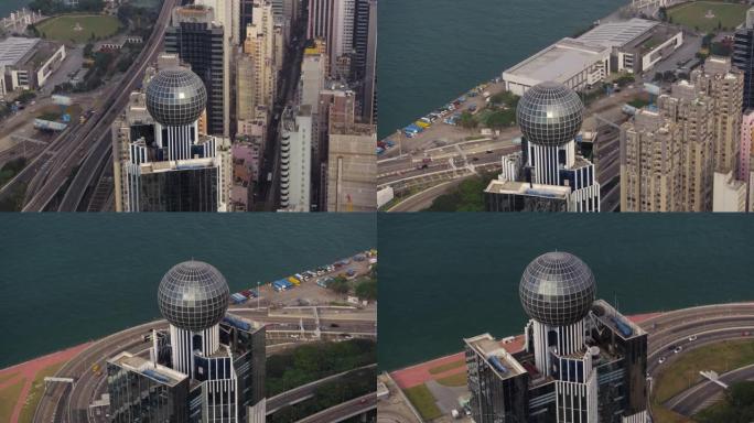 香港航空v42 Cineflex特写镜头在西点大厦周围飞行。