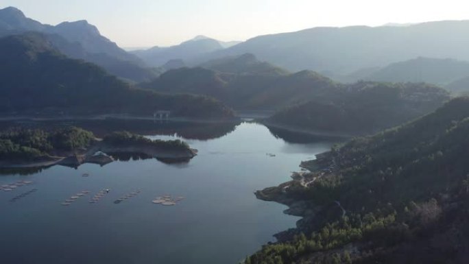 鱼场鸟瞰图大山自然风光河水