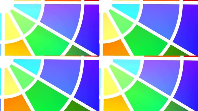 各种颜色的圆形对象类型风扇，顺时针旋转，锚点位于左上角并覆盖整个背景。