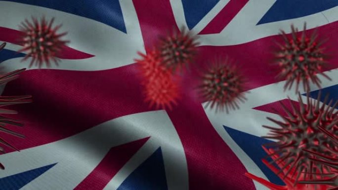 3D在挥舞着的英国国旗上传播冠状病毒疾病