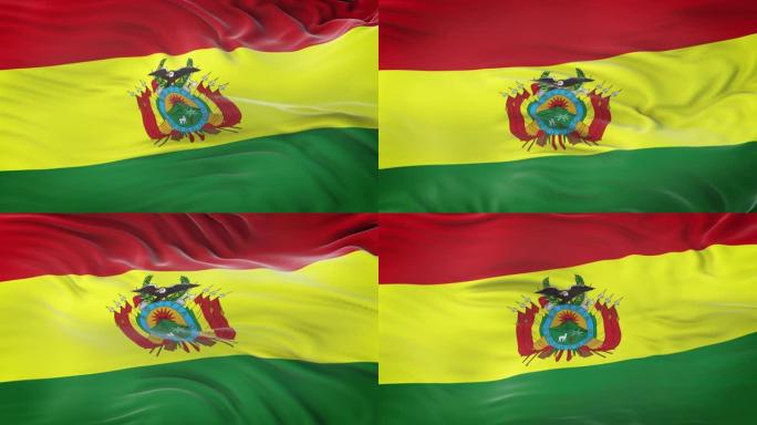 玻利维亚国旗迎风飘扬，织物质地细腻。无缝循环