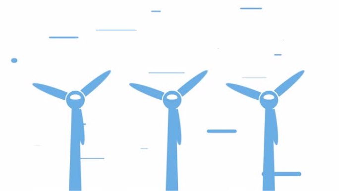 三台风力发电机，带有旋转风力发电机的简单动画