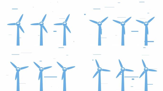 三台风力发电机，带有旋转风力发电机的简单动画