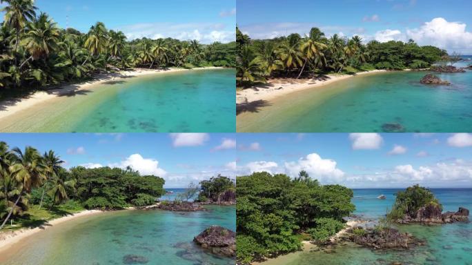 美丽的梦想天堂海滩，爱管闲事的博拉哈 (圣玛丽岛)，马达加斯加。4k无人机