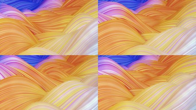 表面波浪的美丽抽象背景，颜色梯度，挤压线条作为条纹织物表面，在液体上有褶皱或波浪。4k环路。12