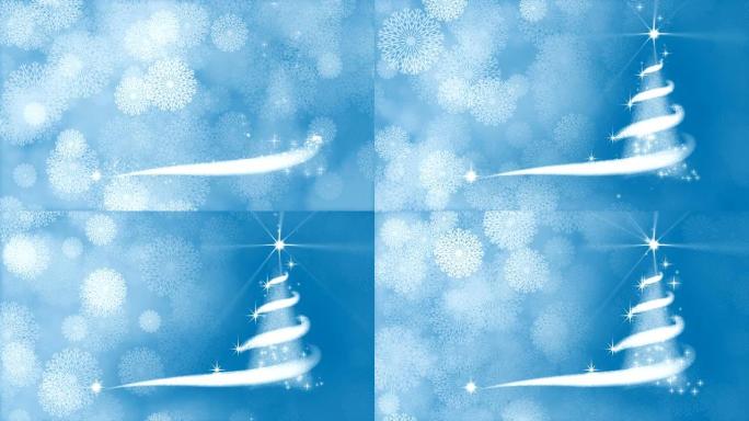 圣诞树，暴风雪，雪，雪花的蓝色背景。新年项目。冬季无缝背景
