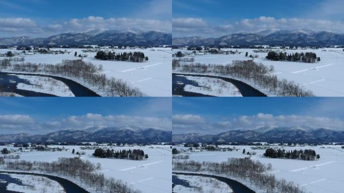 日本冬季景观的鸟瞰图