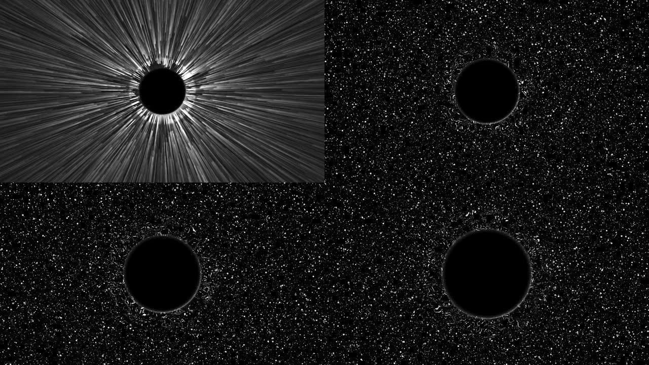 在太空中飞行并到达黑洞，虫洞的动画