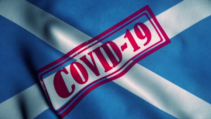 苏格兰国旗上的新型冠状病毒肺炎邮票。冠状病毒概念