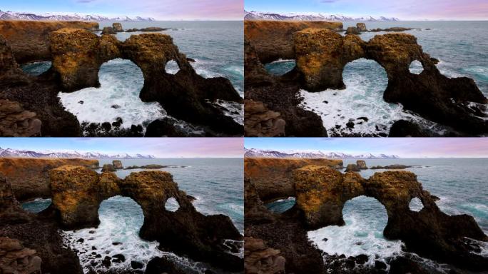 冰岛Snafellsnes半岛Arnarstapi的天然岩石门