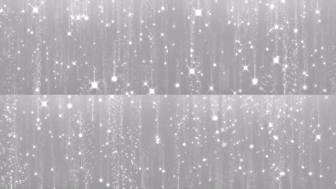 抽象白色银色魔法光迹粒子尘埃闪闪发光的背景相机飞过闪闪发光的星星