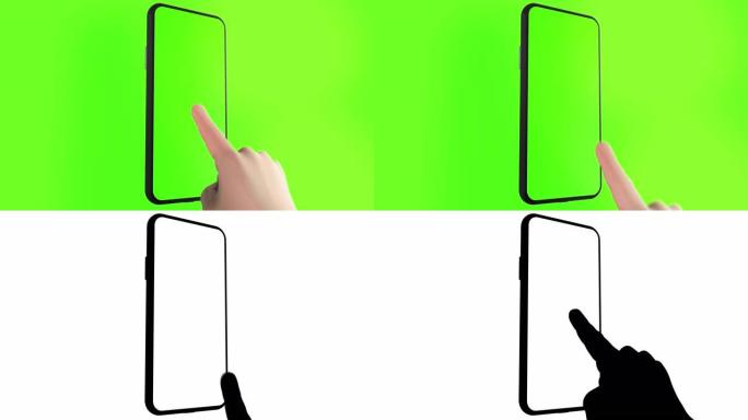 绿色屏幕上的动画手触摸手机