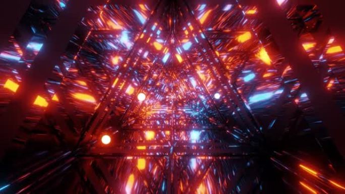抽象星系反射三角玻璃隧道设计与飞行的glowiong球体粒子3d插图动态壁纸运动背景俱乐部视觉vj环