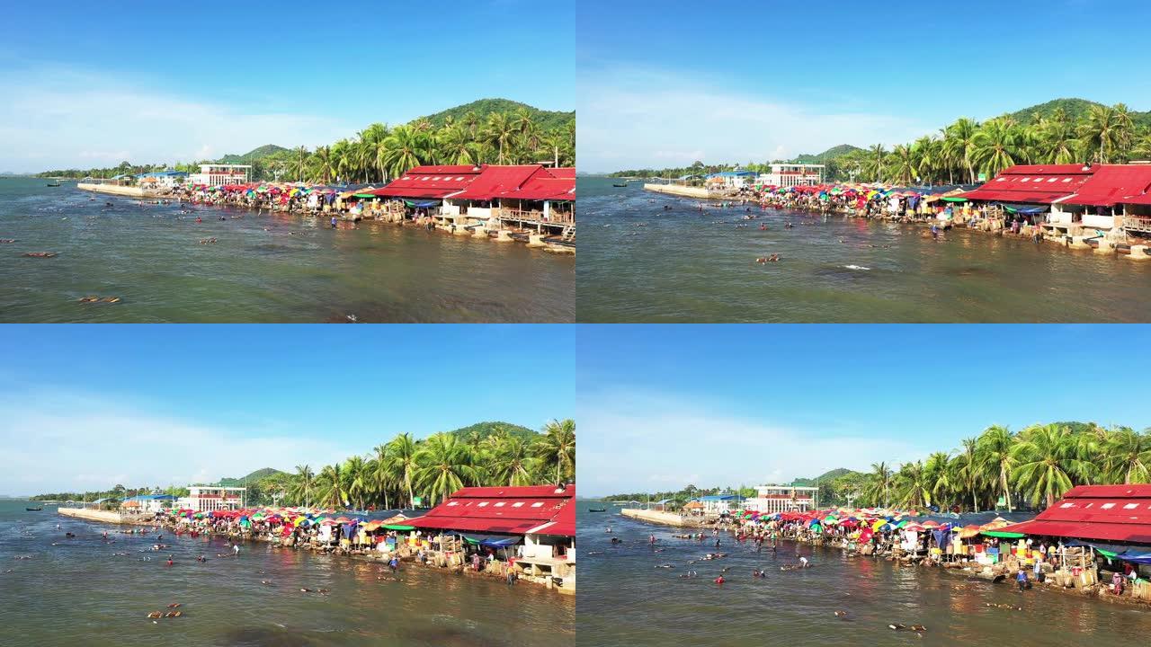 从海上看到的Kep螃蟹市场，柬埔寨