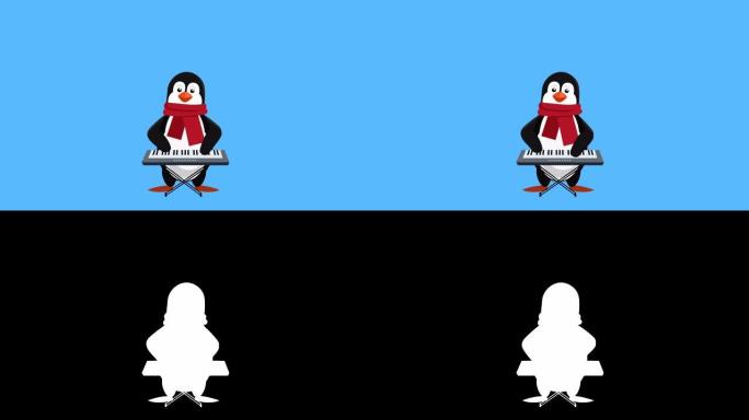 卡通小企鹅扁平圣诞角色播放合成器音乐动画包括哑光