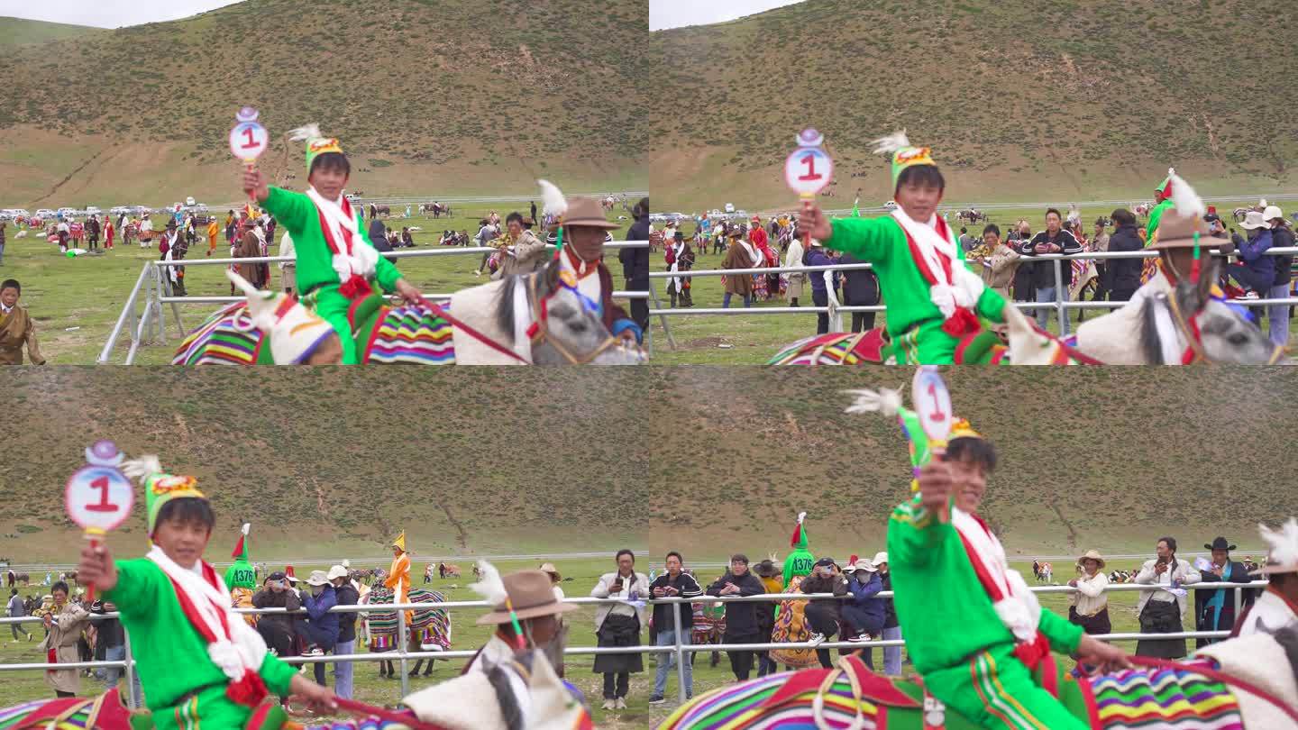 高原文化 西藏赛马节 蓝天白云 赛马选手