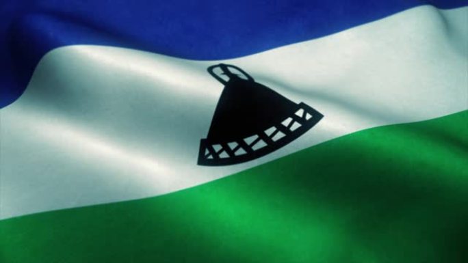莱索托国旗在风中飘扬。莱索托国旗。莱索托标志无缝循环动画。4 k