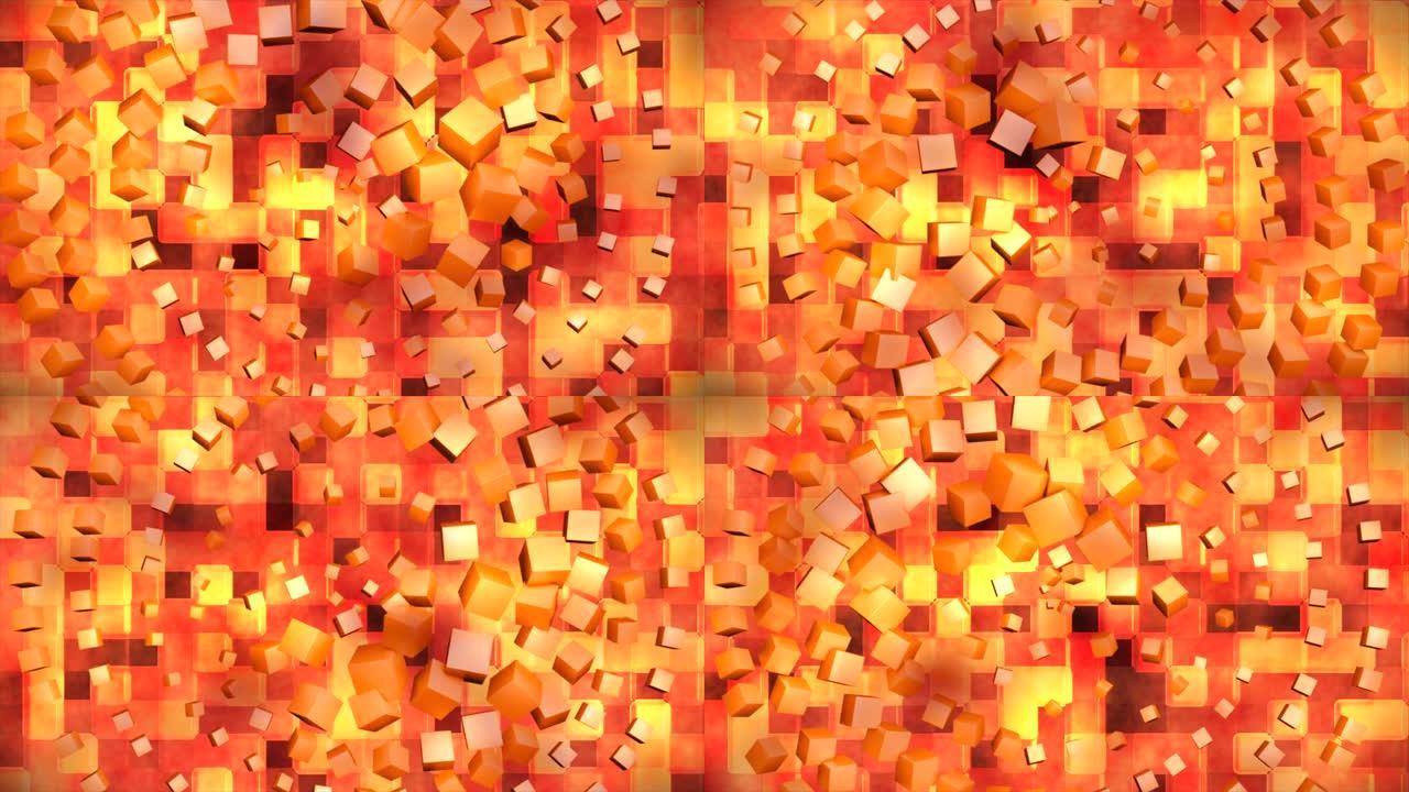 广播高科技旋转立方体方块，橙色，抽象，3D，可循环，4K