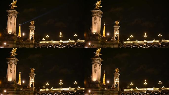 亚历山大桥和巴黎夜生活的夜景