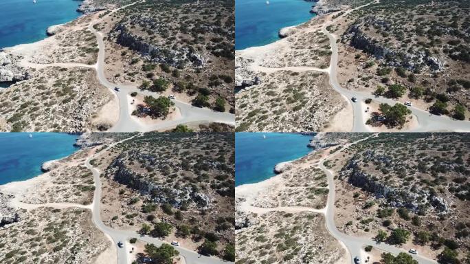 塞浦路斯希腊角海景路的鸟瞰图