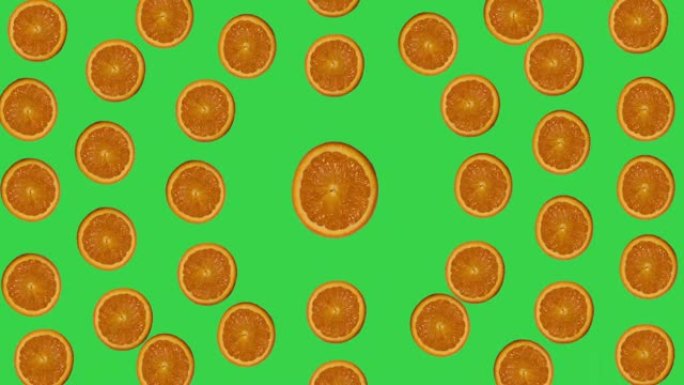 绿色背景上橘子的明亮动画