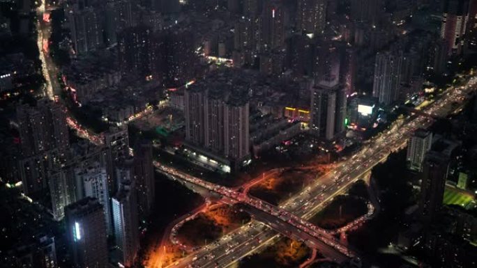 中国深圳鸟瞰图转盘道石街路口汽车行驶