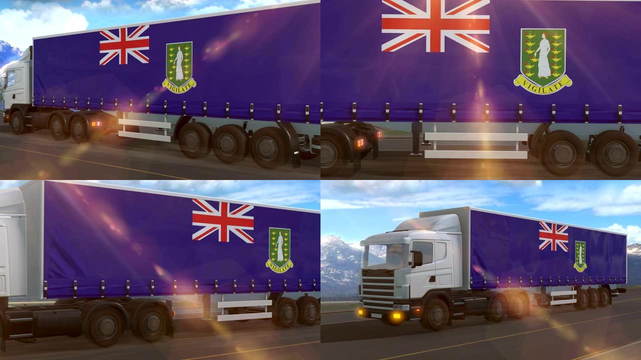 大型卡车侧面显示的维尔京群岛英国国旗