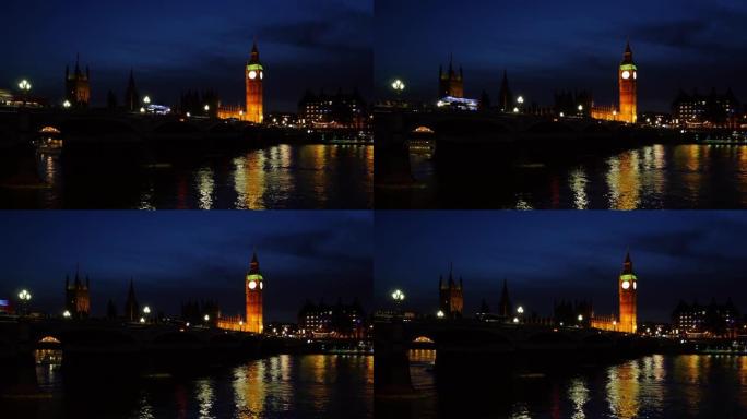 伦敦泰晤士河和夜间的大本钟