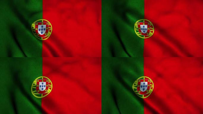 葡萄牙国旗在风中飘扬。葡萄牙国旗。葡萄牙无缝循环动画的标志。4K